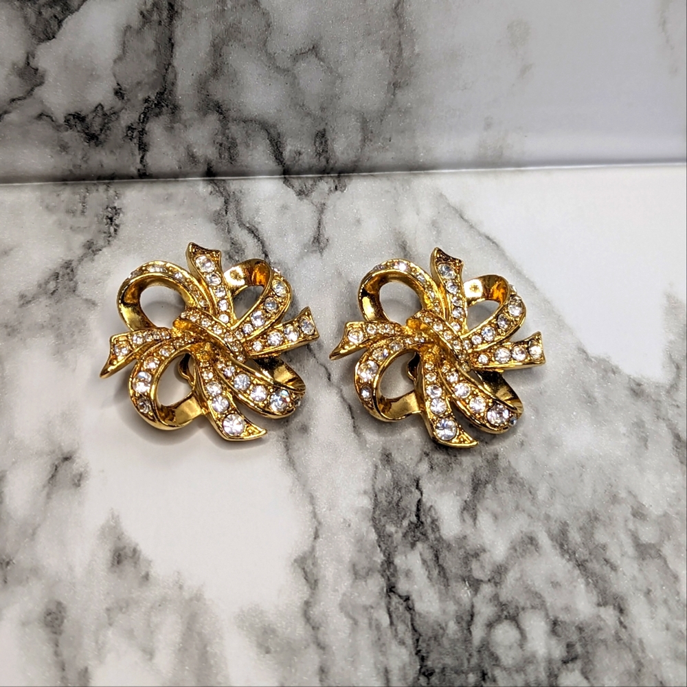 Kenneth Jay Lane for Avon Vintage Gold Tone Bow Clip-On Earrings